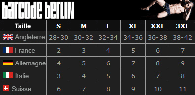 Tableau des tailles Barcode Berlin
