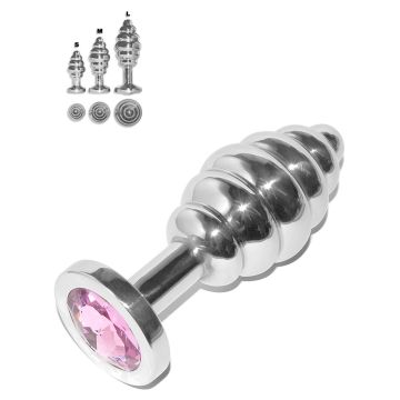 Rosebud - Plug Anal Inox Grooved Cristal Rose - Taille Medium