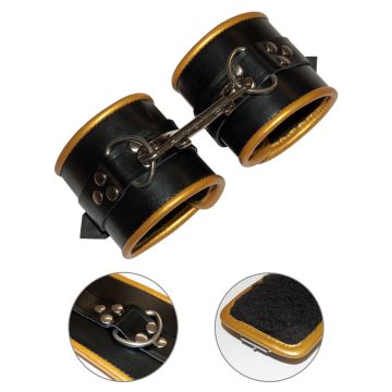 Menottes en cuir - Golden Padded Leather Restraint Cuffs